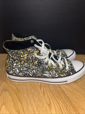 Converse High-Top Canvas Sneakers in Black/Yellow Paint-Splatter